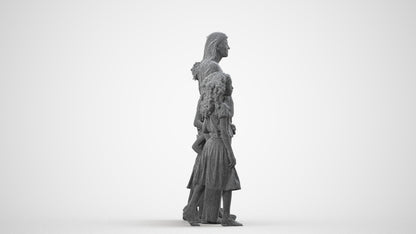 3D scanned girl kids casual, photorealistic archviz people for Enscape and SketchUp, wireframe side view