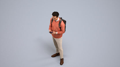 3D people model man casual standing, scanned human for 3ds Max rendering, back view render