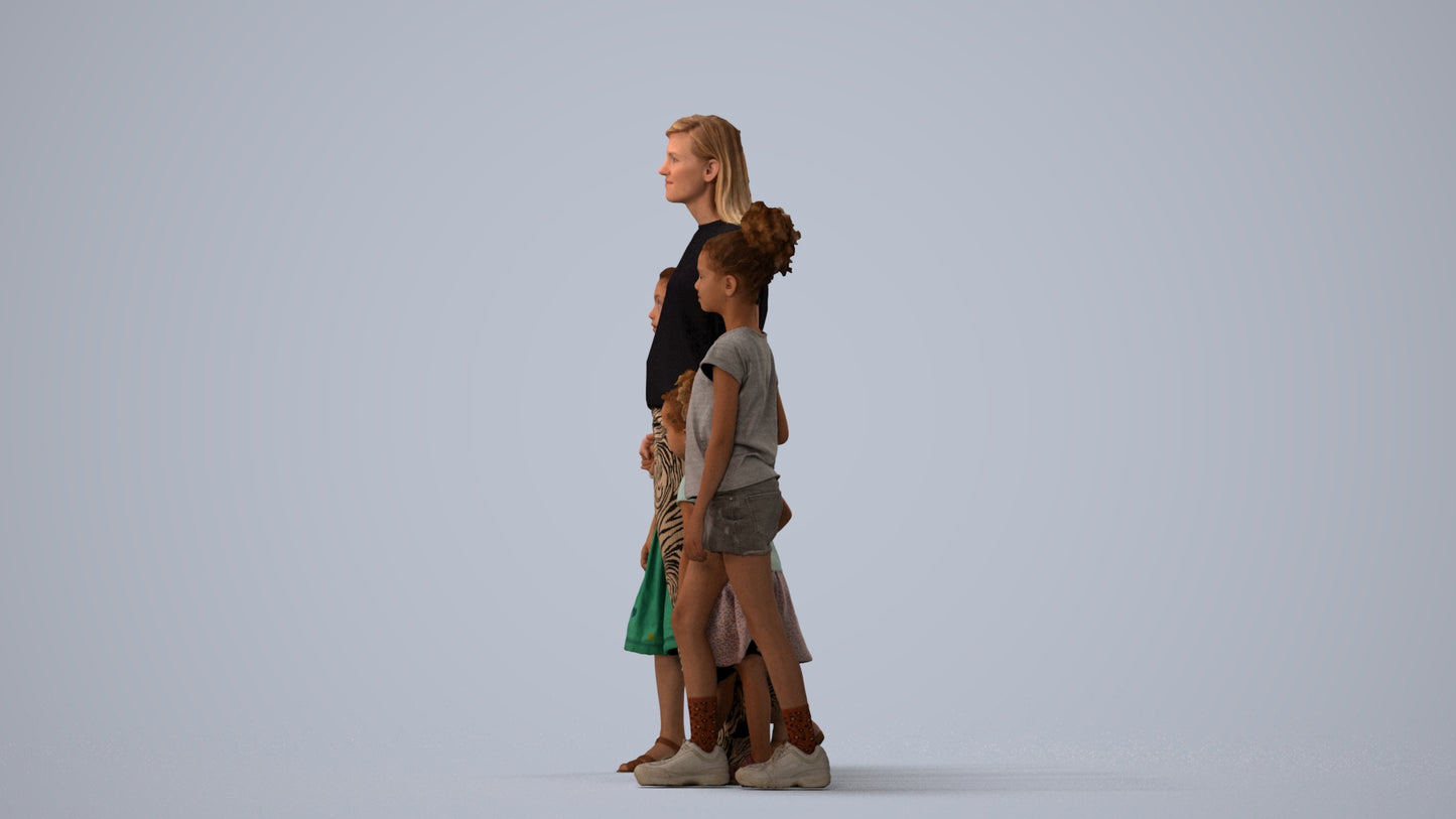 3D scanned girl kids casual, photorealistic archviz people for Enscape and SketchUp, three-quarter view render