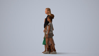 3D scanned girl kids casual, photorealistic archviz people for Enscape and SketchUp, three-quarter view render