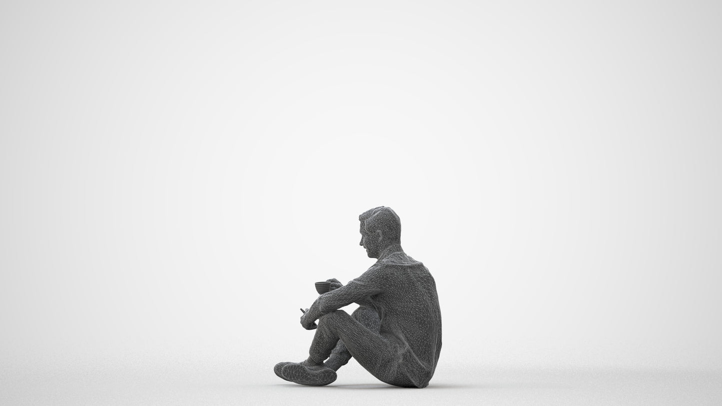 3D scanned man sitting casual, photorealistic archviz people for Enscape and SketchUp, square thumbnail