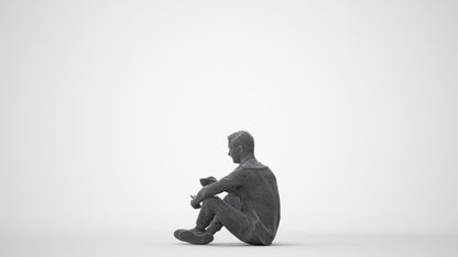 3D scanned man sitting casual, photorealistic archviz people for Enscape and SketchUp, square thumbnail