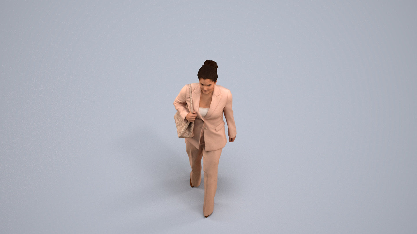 realistic 3D human woman business standing, archviz people FBX OBJ for Blender, back view render