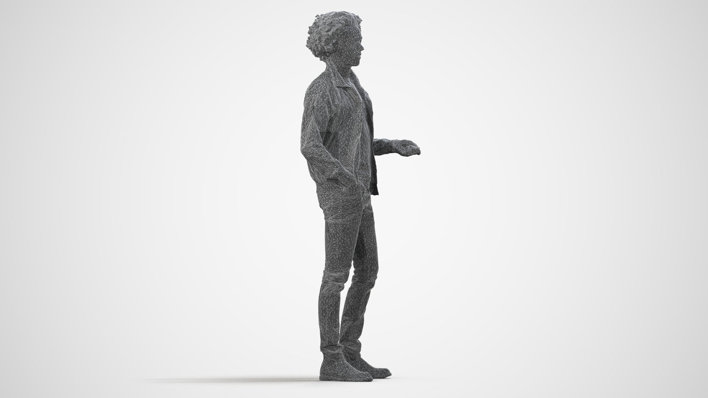realistic 3D people man casual standing, render-ready for V-Ray and Corona, FBX OBJ, wireframe side view