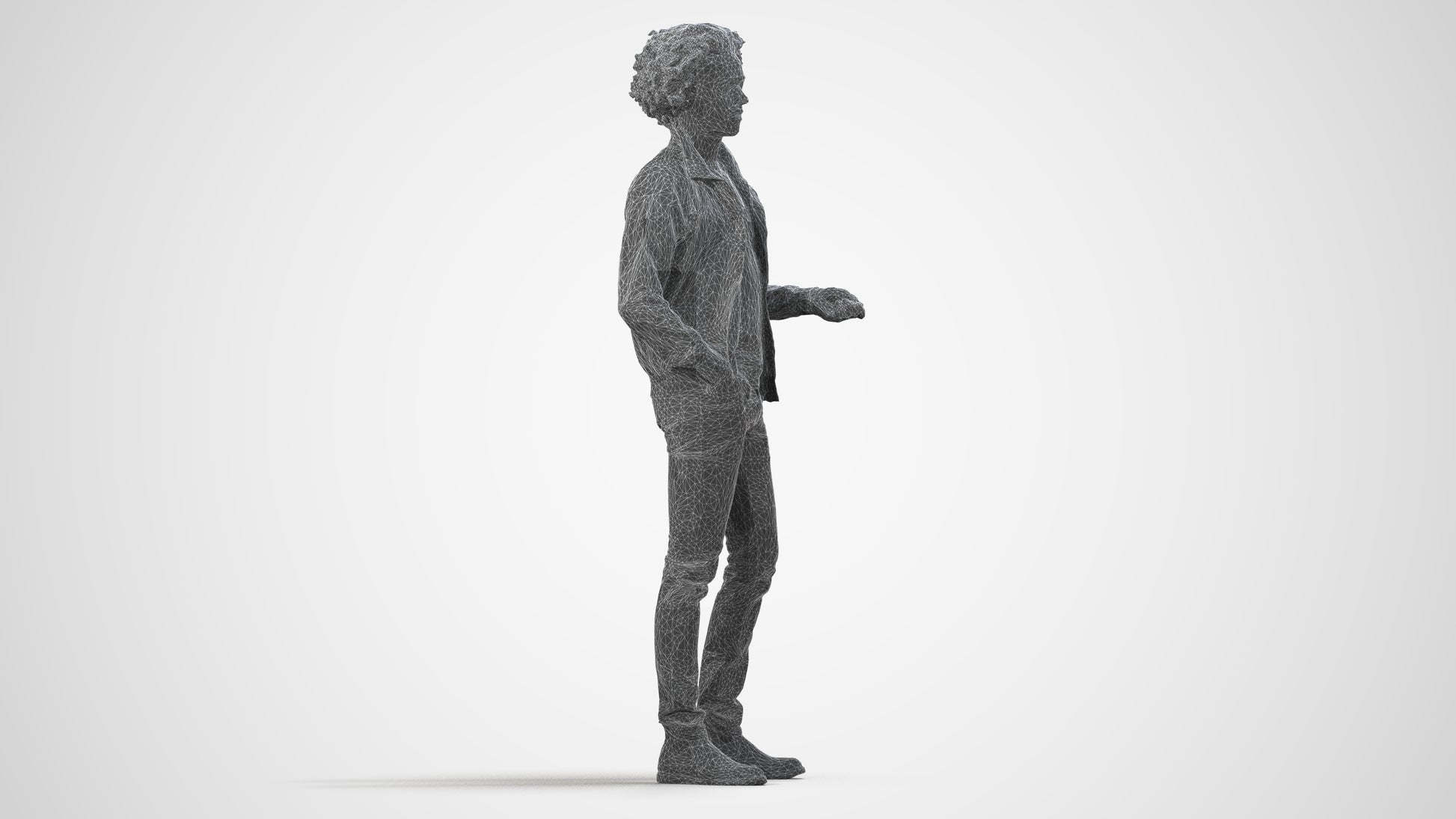 realistic 3D people man casual standing, render-ready for V-Ray and Corona, FBX OBJ, wireframe side view