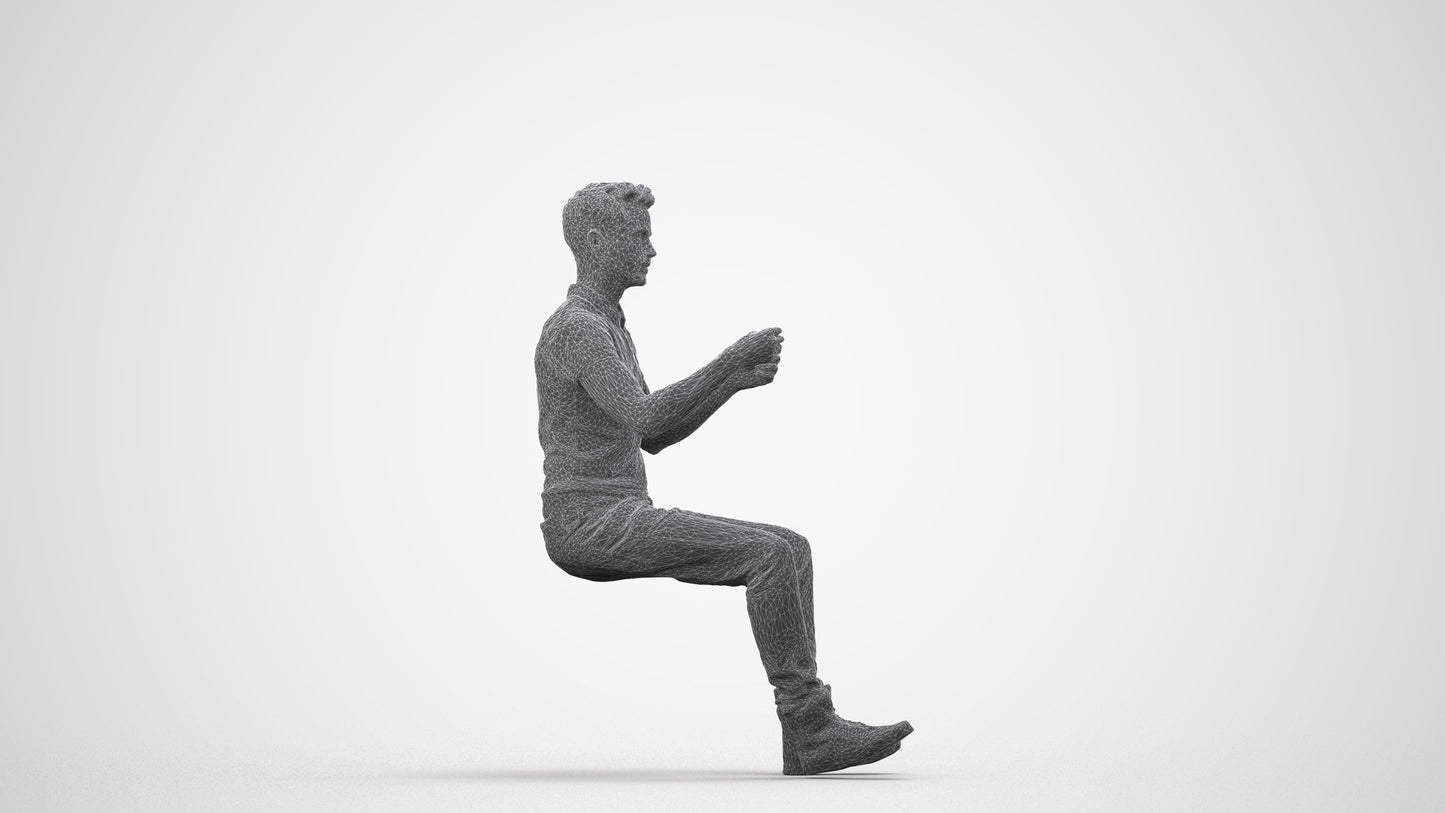 realistic 3D human man casual driving, archviz people FBX OBJ for Blender, wireframe side view