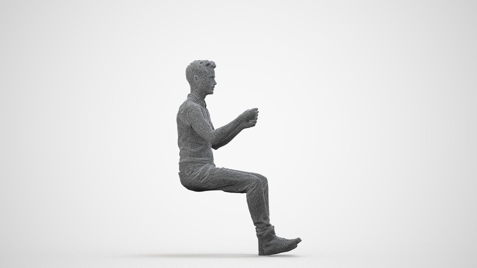 realistic 3D human man casual driving, archviz people FBX OBJ for Blender, wireframe side view