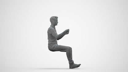realistic 3D human man casual driving, archviz people FBX OBJ for Blender, wireframe side view