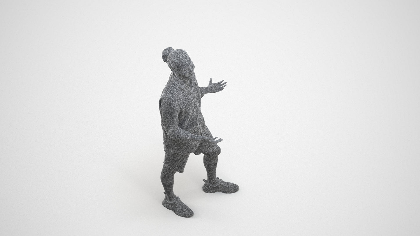 scanned 3D man casual standing, photogrammetry people for Enscape and V-Ray, wireframe three-quarter view
