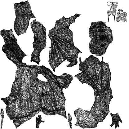 3D human model woman business sitting, photogrammetry scanned person for archviz, wireframe top-down view