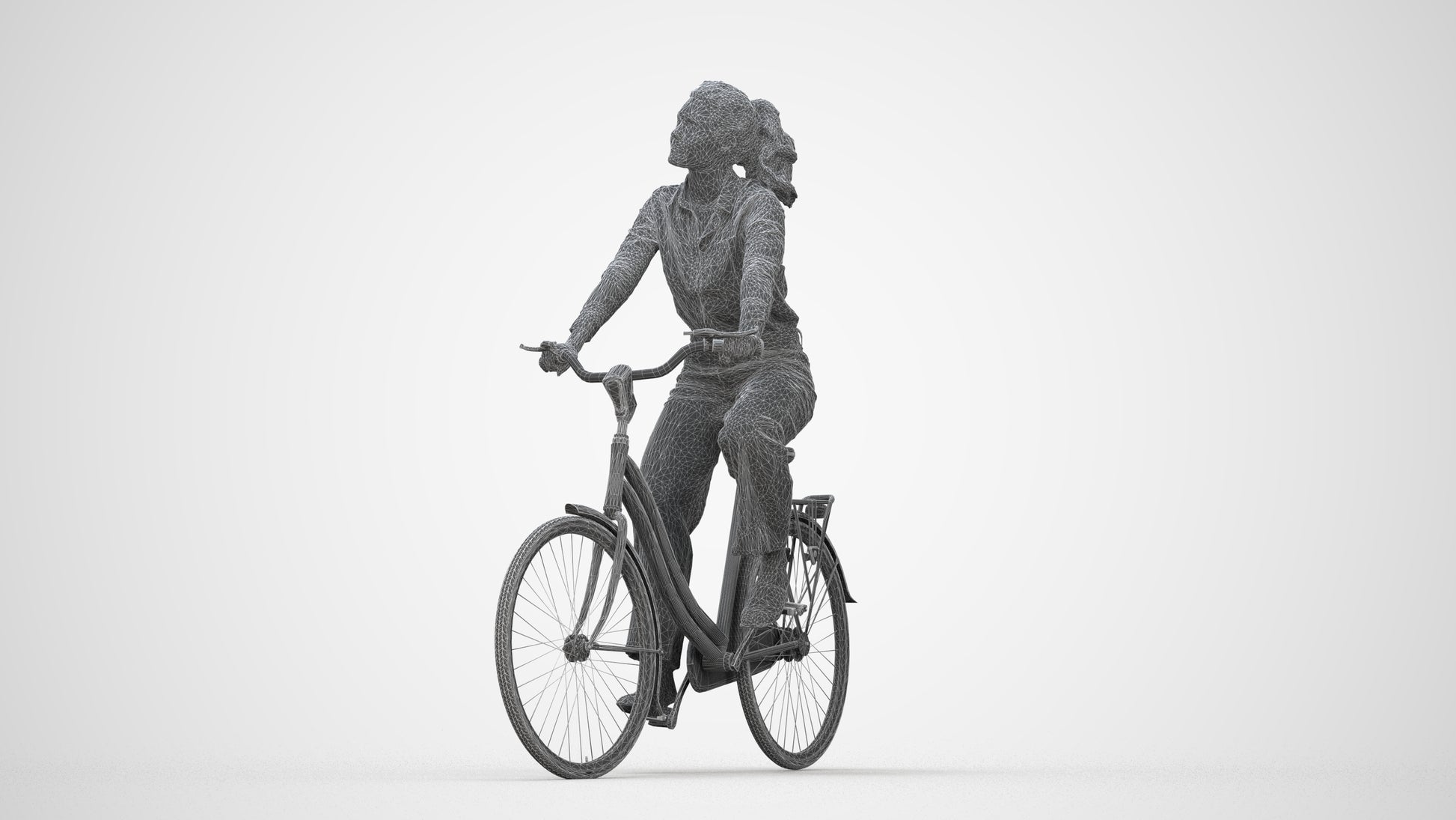 3D scanned woman cycling casual, photorealistic archviz people for Enscape and SketchUp, wireframe back view