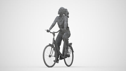 3D scanned woman cycling casual, photorealistic archviz people for Enscape and SketchUp, wireframe back view