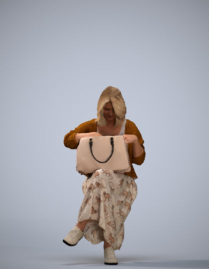 realistic 3D woman casual sitting, scanned archviz people for Blender and 3ds Max