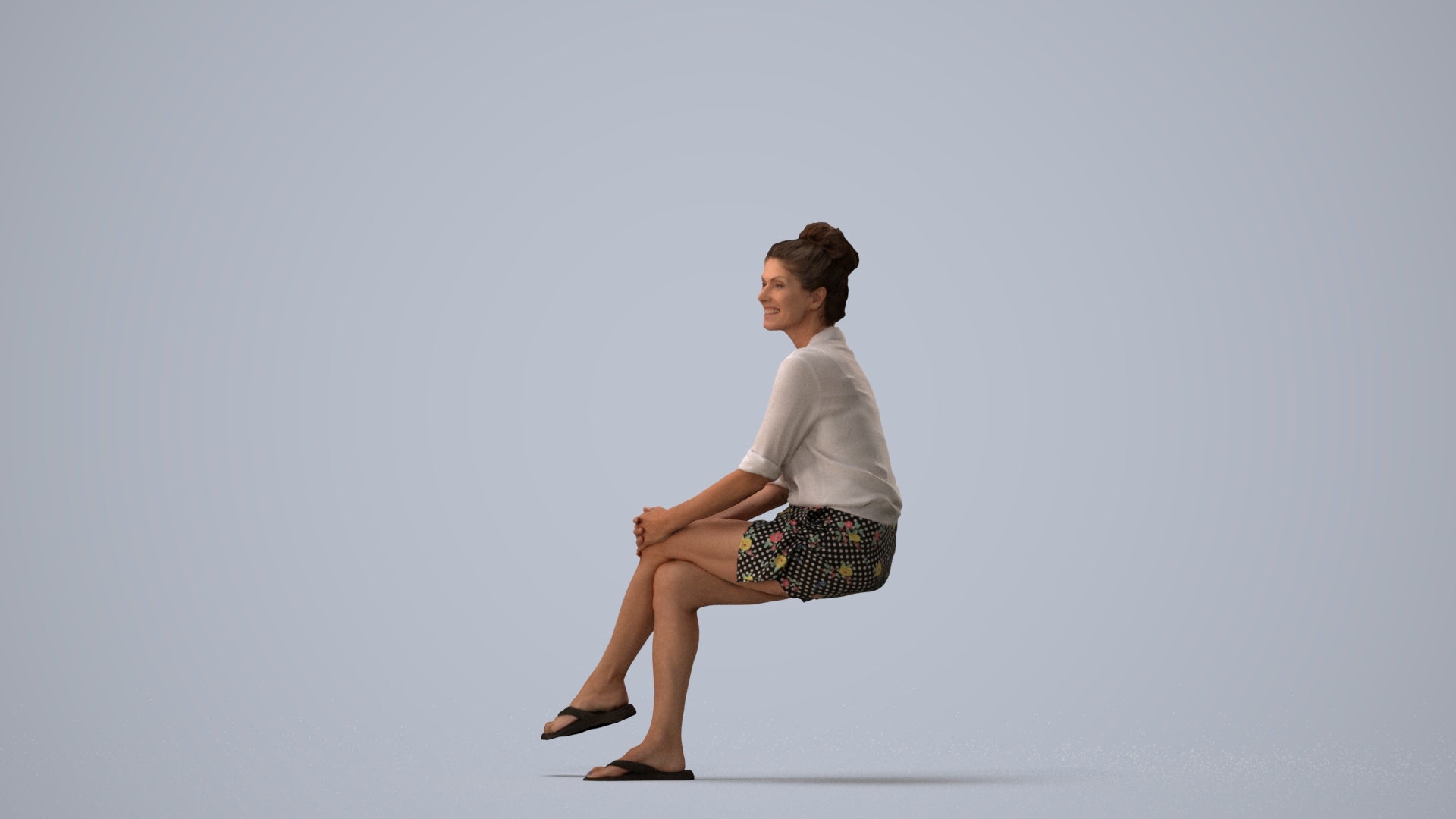realistic 3D woman casual mix, scanned archviz people for Blender and 3ds Max, three-quarter view render