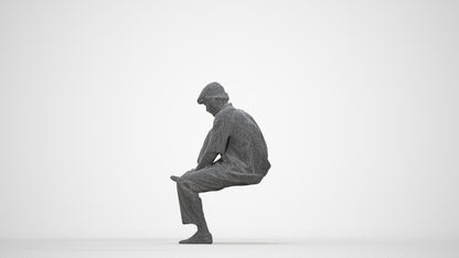 3D scanned man sitting casual, photorealistic archviz people for Enscape and SketchUp, wireframe back view