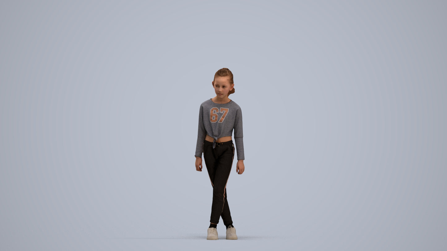 realistic 3D human girl sport kids, archviz people FBX OBJ for Blender, standing pose render