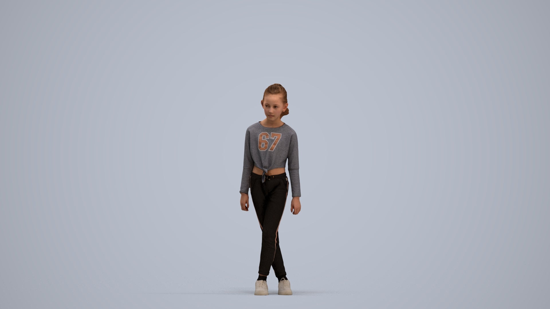 realistic 3D human girl sport kids, archviz people FBX OBJ for Blender, standing pose render