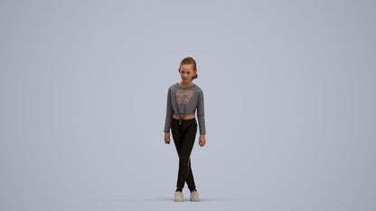 realistic 3D human girl sport kids, archviz people FBX OBJ for Blender, standing pose render