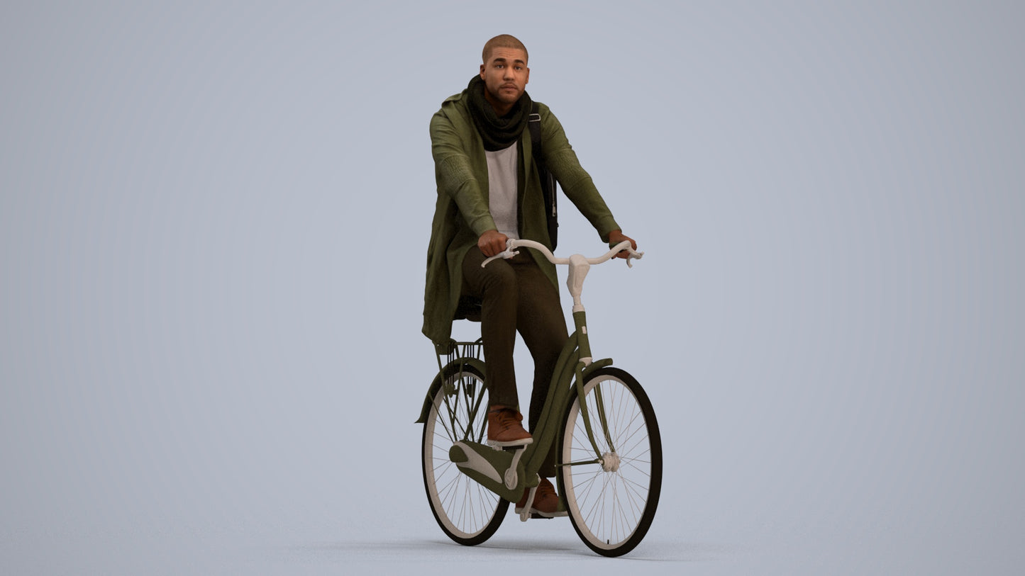 3D human model man casual sitting, photogrammetry scanned person for archviz, standing pose render