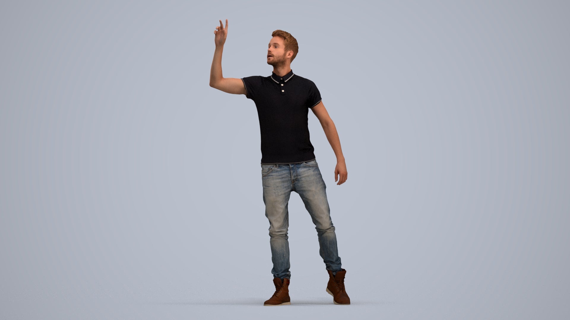 3D human model man casual standing, photogrammetry scanned person for archviz, standing pose render