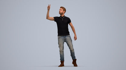 3D human model man casual standing, photogrammetry scanned person for archviz, standing pose render