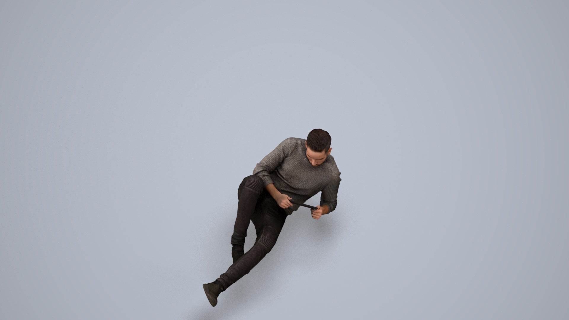 3D scanned man sitting casual, photorealistic archviz people for Enscape and SketchUp, back view render