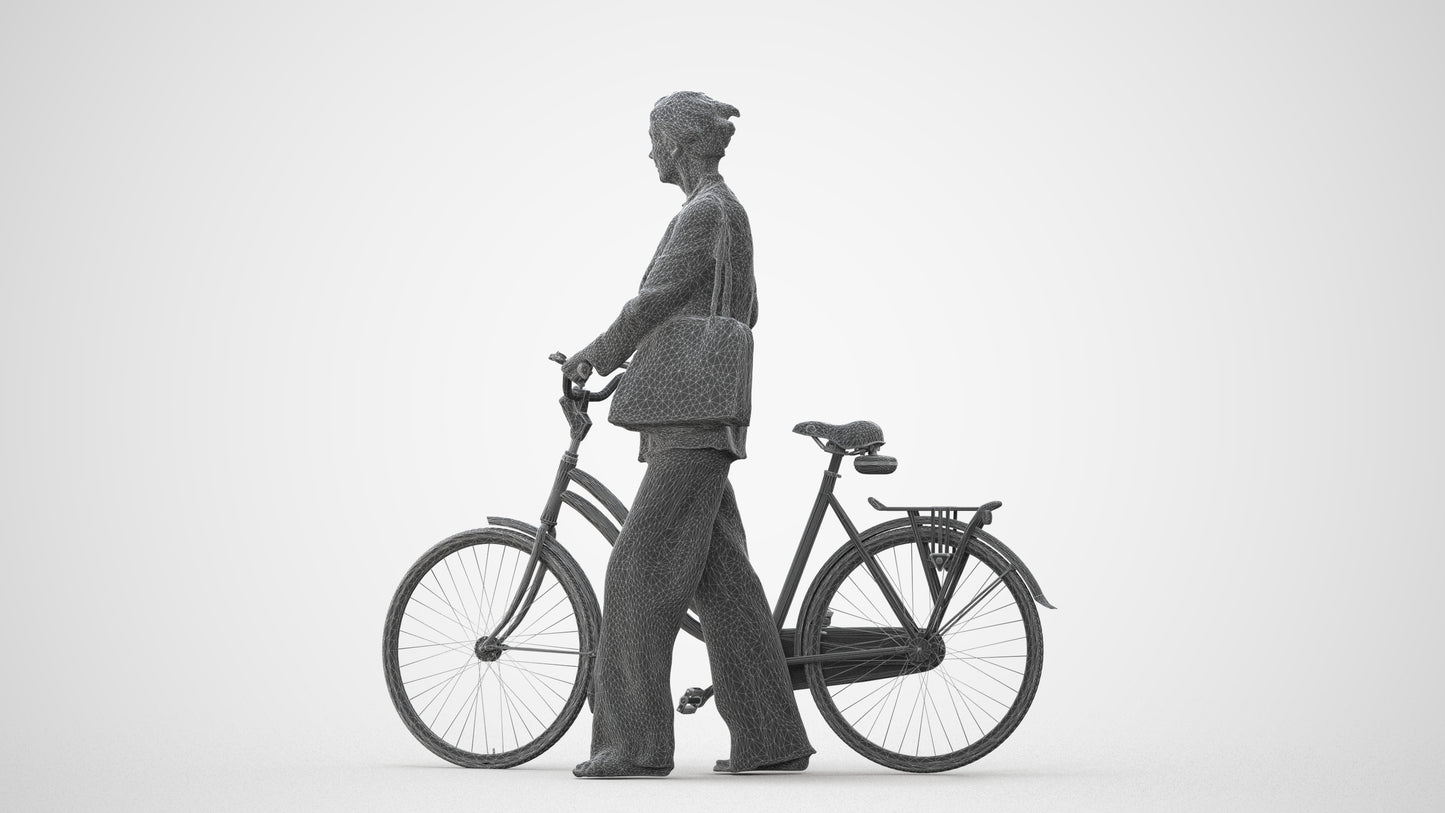 realistic 3D people senior woman business cycling, render-ready for V-Ray and Corona, FBX OBJ, square thumbnail