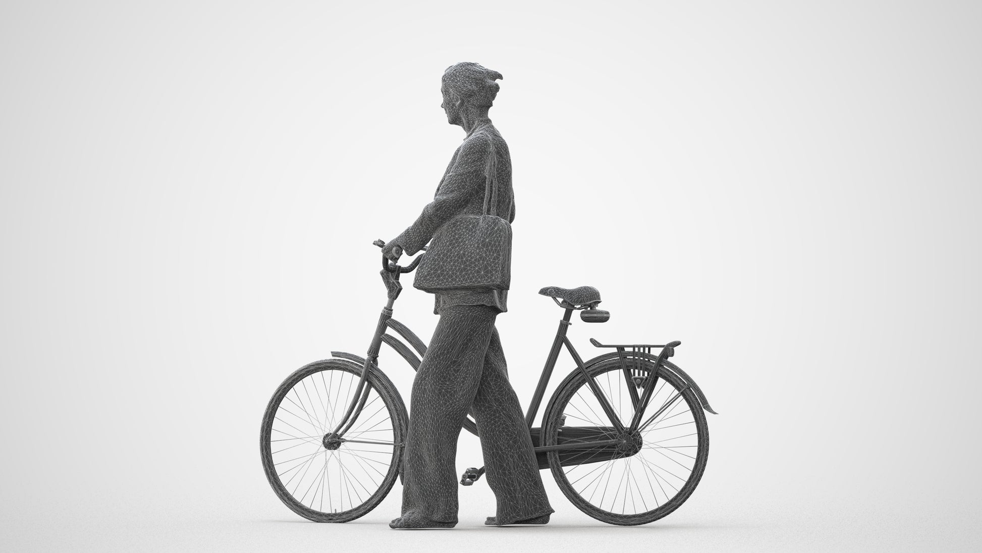 realistic 3D people senior woman business cycling, render-ready for V-Ray and Corona, FBX OBJ, square thumbnail