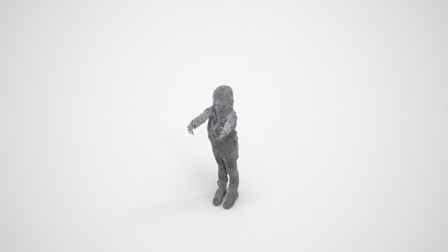 3D human model girl casual kids, photogrammetry scanned person for archviz, wireframe three-quarter view