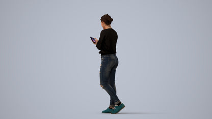 realistic 3D woman casual standing, scanned archviz people for Blender and 3ds Max, three-quarter view render