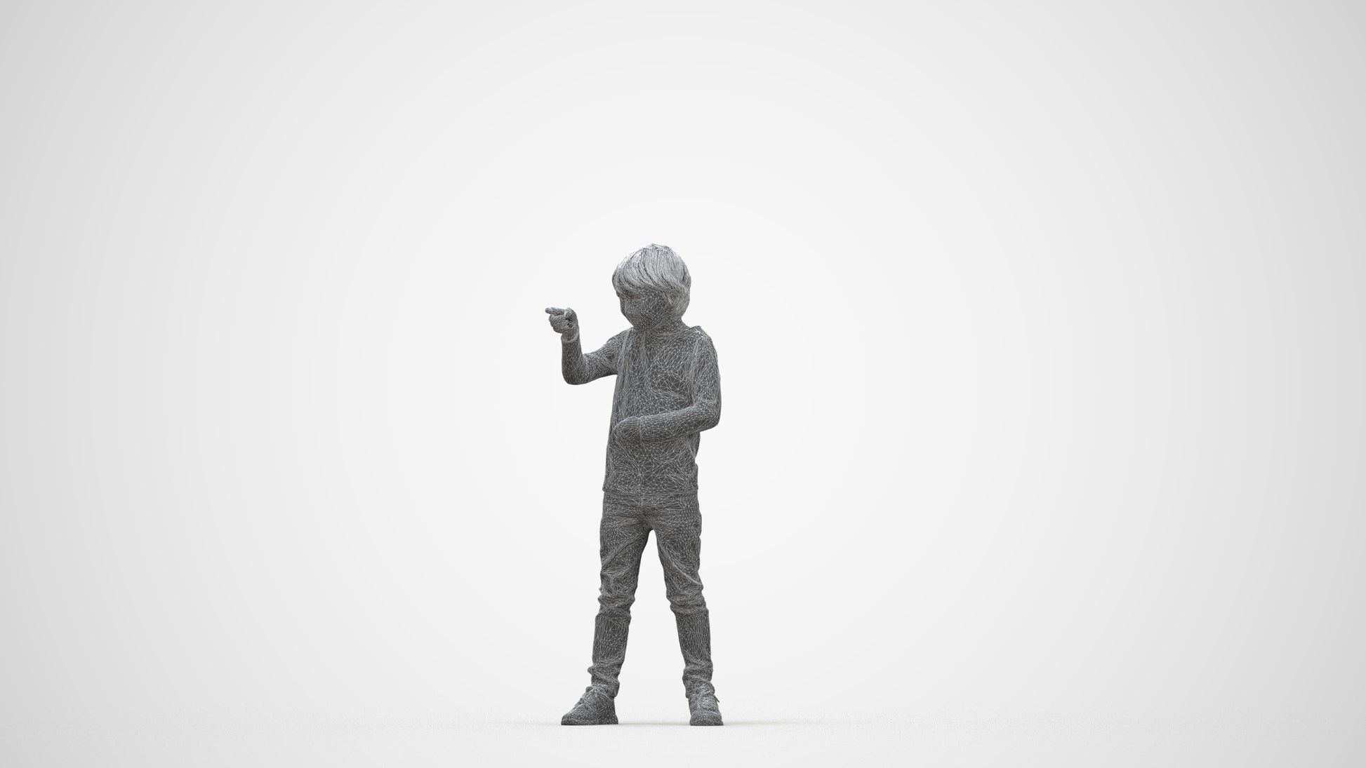 3D people model boy casual kids, scanned human for 3ds Max rendering, wireframe back view