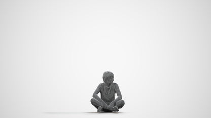 3D human model boy casual kids, photogrammetry scanned person for archviz, wireframe side view