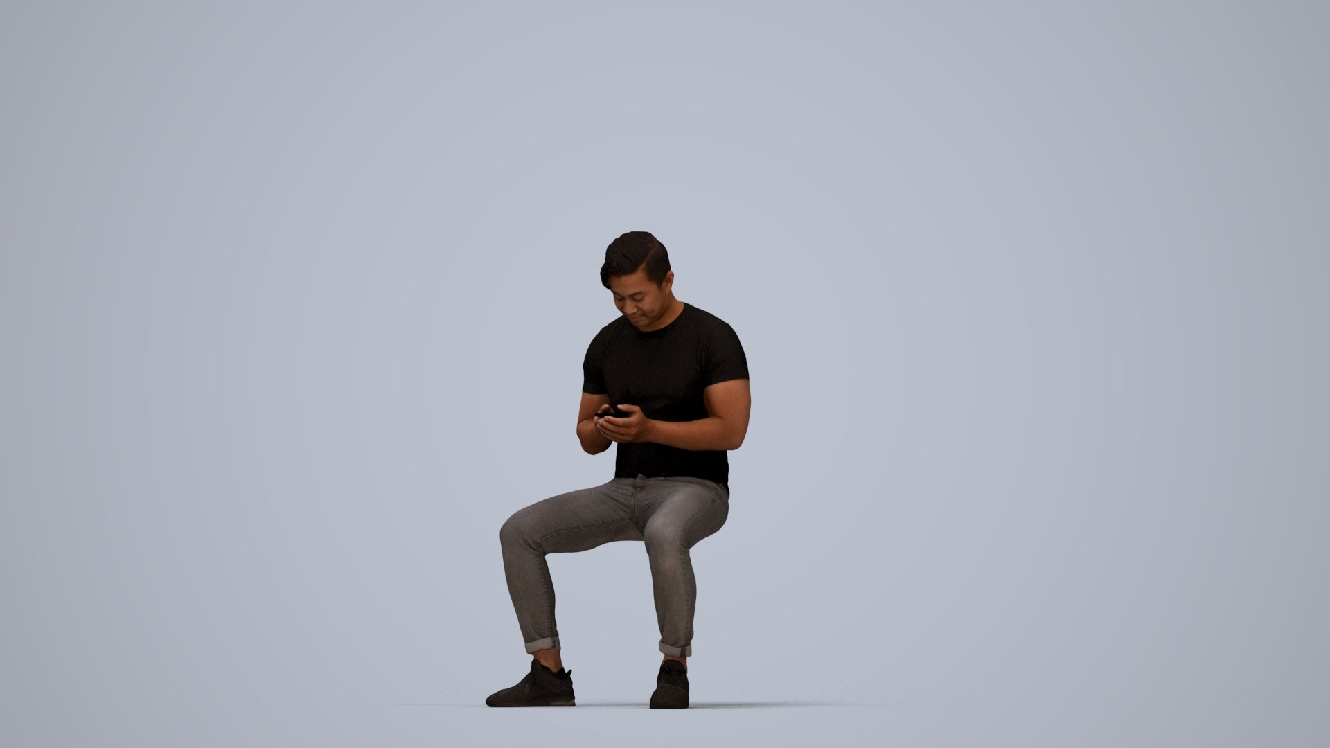 3D scanned man sitting casual, photorealistic archviz people for Enscape and SketchUp, top-down view render
