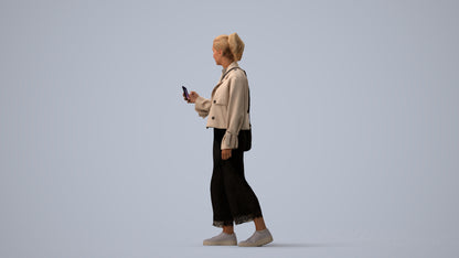 3D people model woman casual walking, scanned human for 3ds Max rendering, three-quarter view render