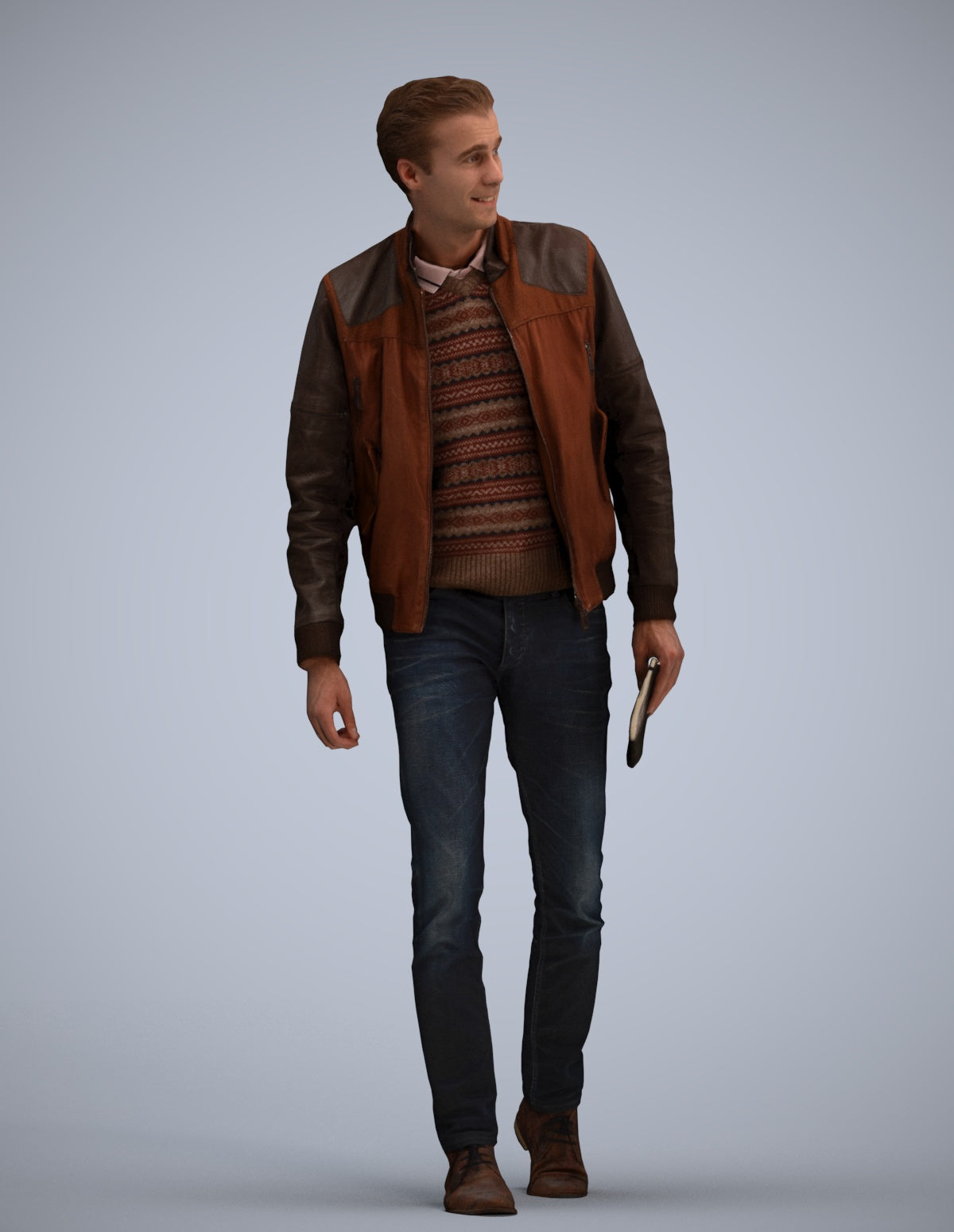 3D people model man casual walking, scanned human for 3ds Max rendering