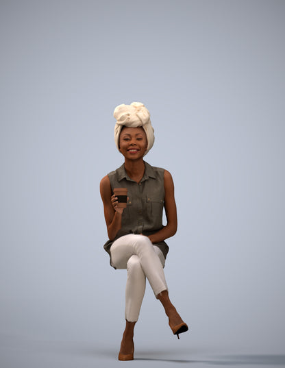 photogrammetry 3D woman casual sitting, realistic human model archviz FBX