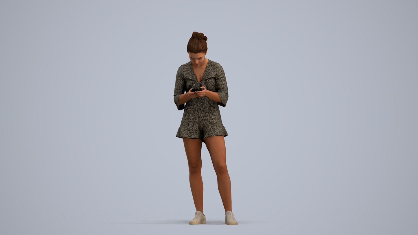 realistic 3D human girl casual kids, archviz people FBX OBJ for Blender, standing pose render