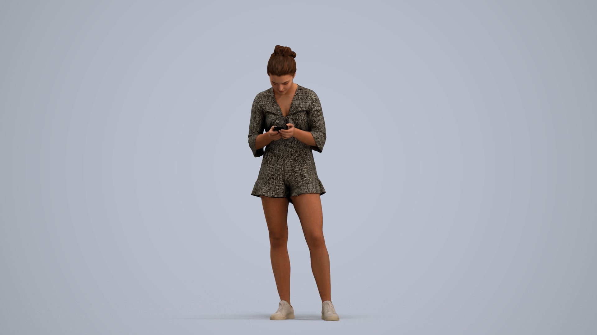 realistic 3D human girl casual kids, archviz people FBX OBJ for Blender, standing pose render