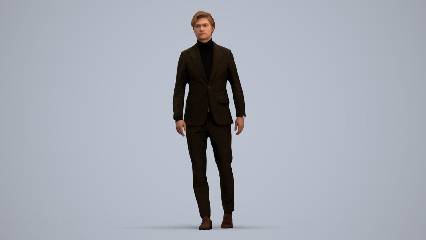 3D people model man business, scanned human for 3ds Max rendering, standing pose render