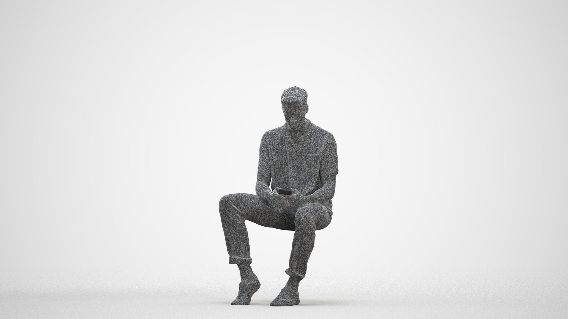realistic 3D human man casual sitting, archviz people FBX OBJ for Blender, three-quarter front view render