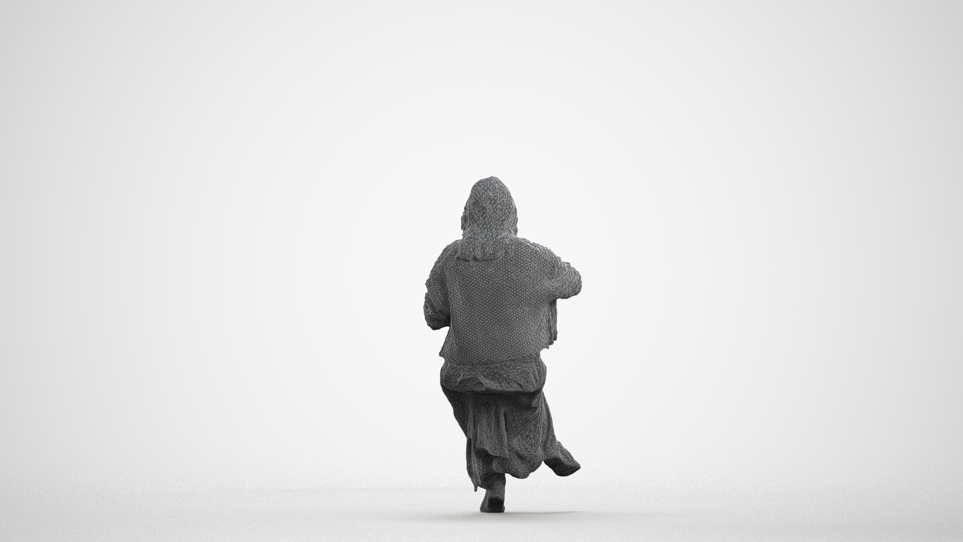 realistic 3D woman casual sitting, scanned archviz people for Blender and 3ds Max, wireframe front view