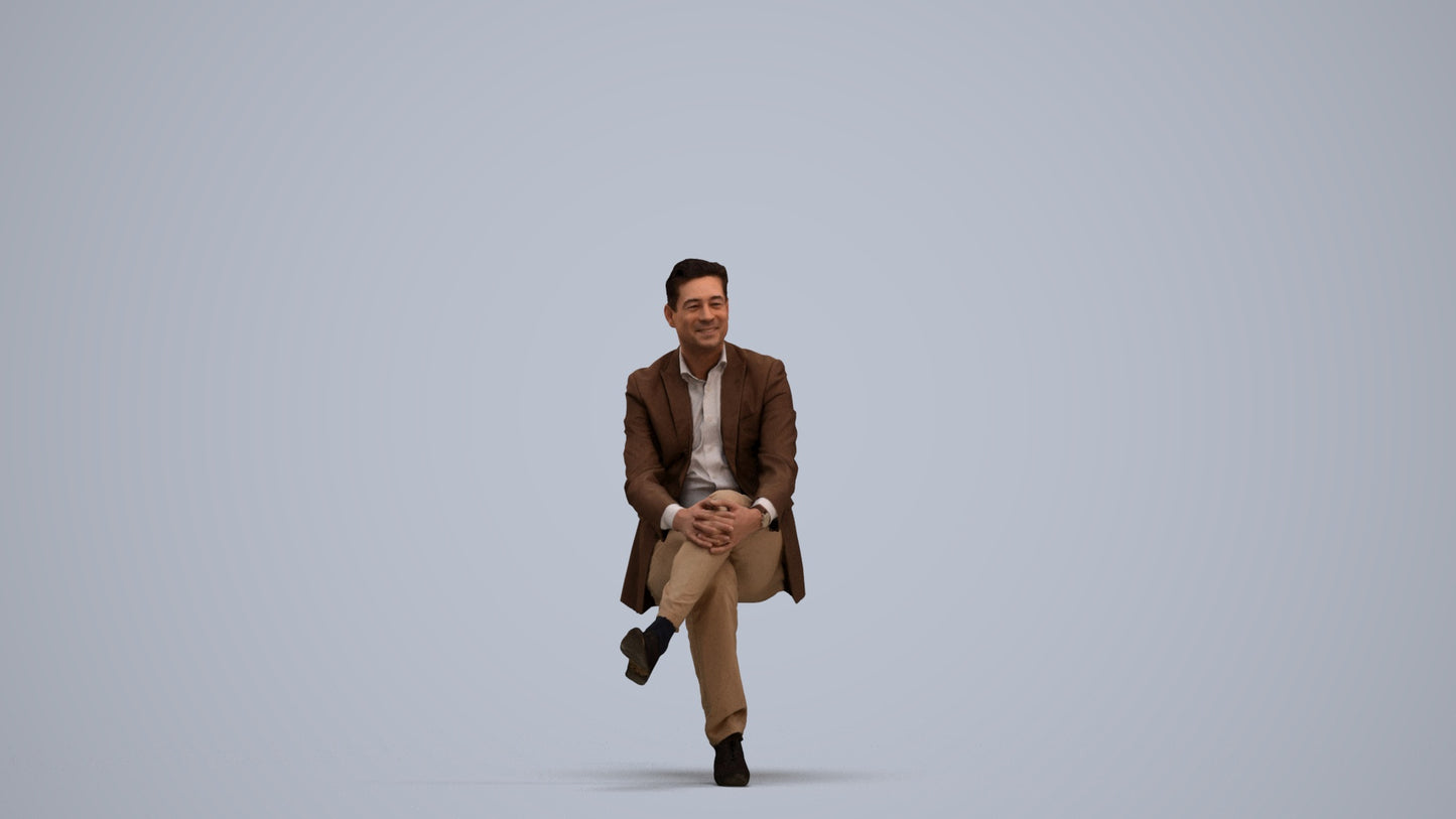 3D people model man business sitting, scanned human for 3ds Max rendering, standing pose render