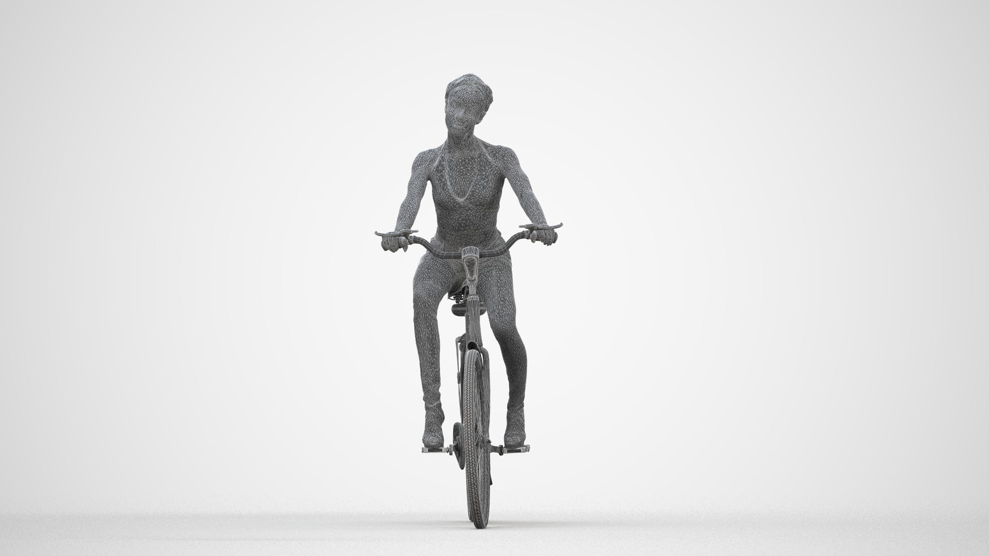 3D scanned woman cycling casual, photorealistic archviz people for Enscape and SketchUp, wireframe back view