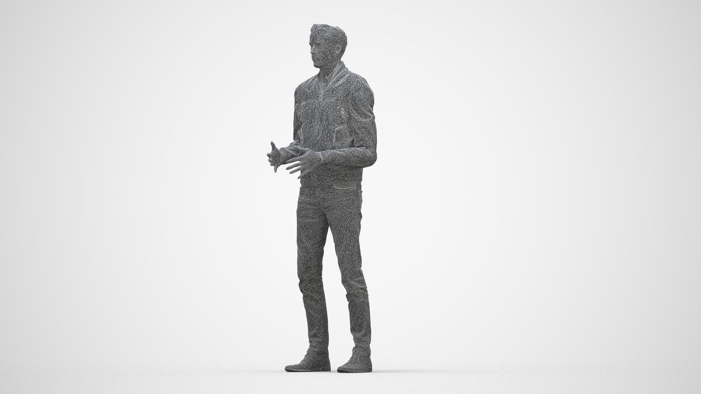 realistic 3D man casual business, scanned archviz people for Blender and 3ds Max, wireframe back view