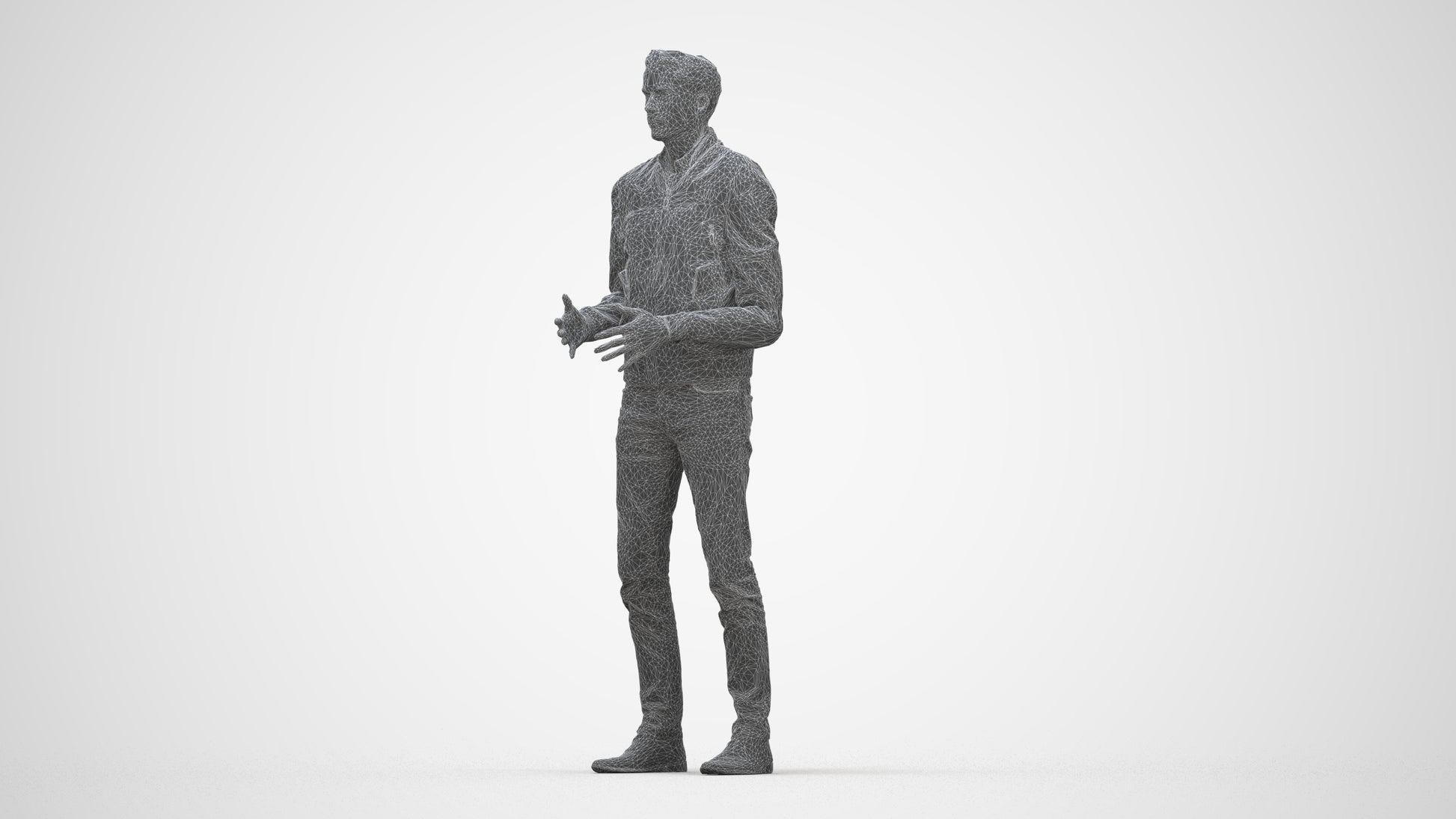 realistic 3D man casual business, scanned archviz people for Blender and 3ds Max, wireframe back view
