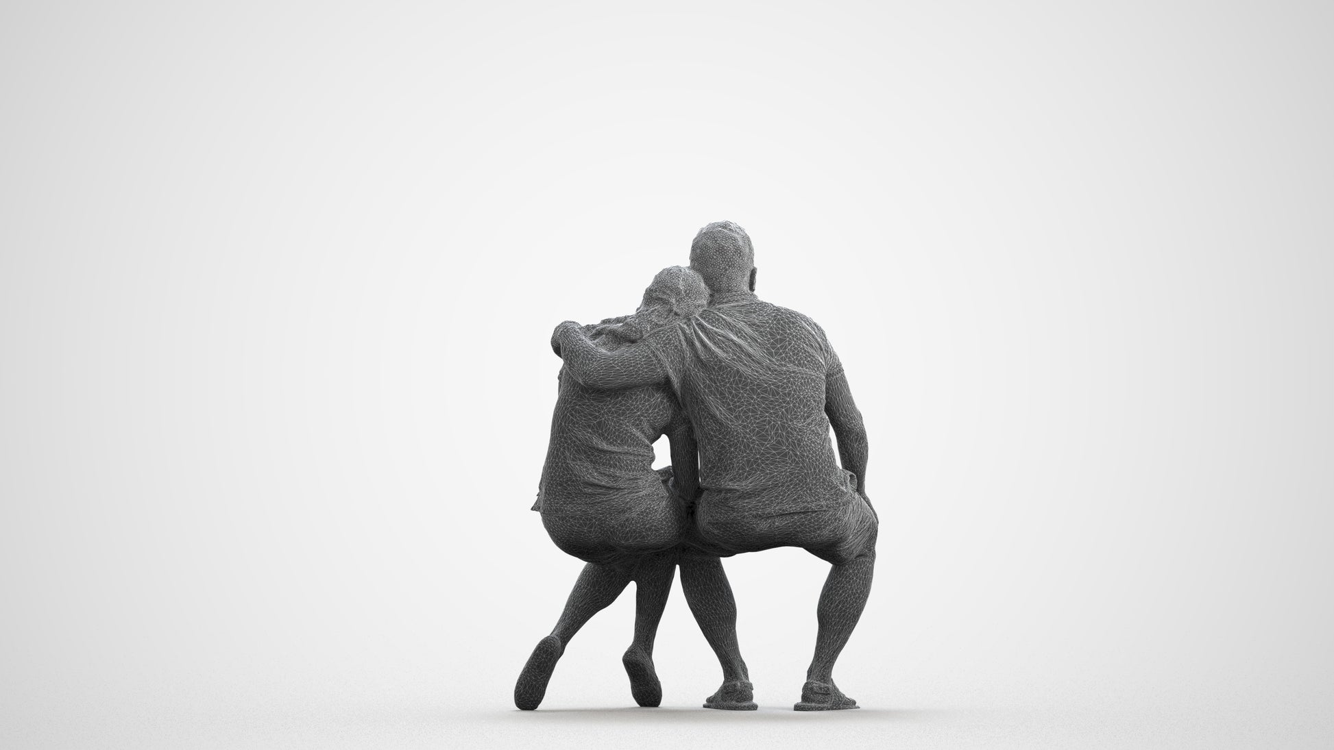 3D human model woman casual couple, photogrammetry scanned person for archviz, wireframe front view