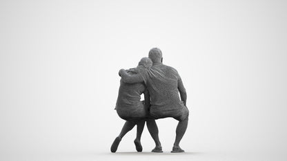 3D human model woman casual couple, photogrammetry scanned person for archviz, wireframe front view
