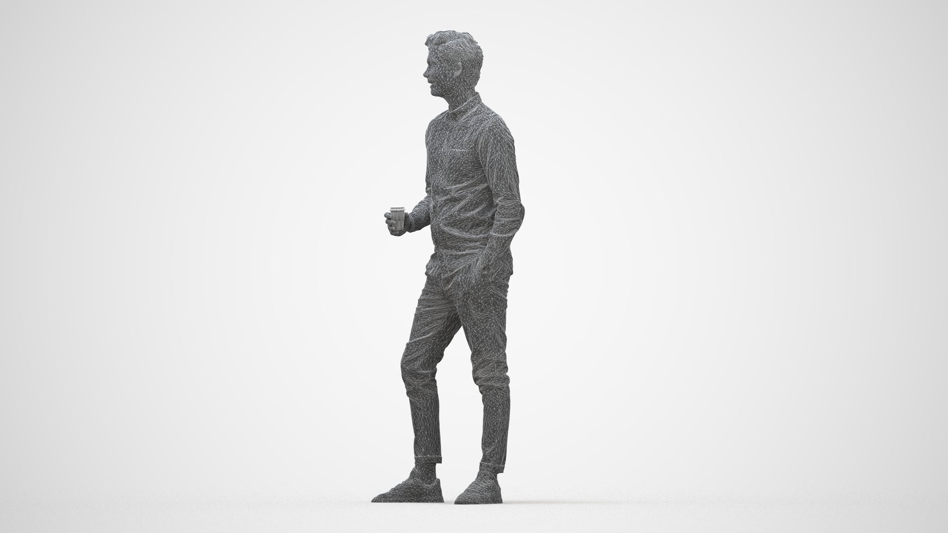 realistic 3D people man casual standing, render-ready for V-Ray and Corona, FBX OBJ, wireframe back view