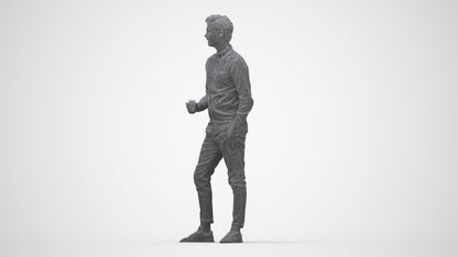 realistic 3D people man casual standing, render-ready for V-Ray and Corona, FBX OBJ, wireframe back view