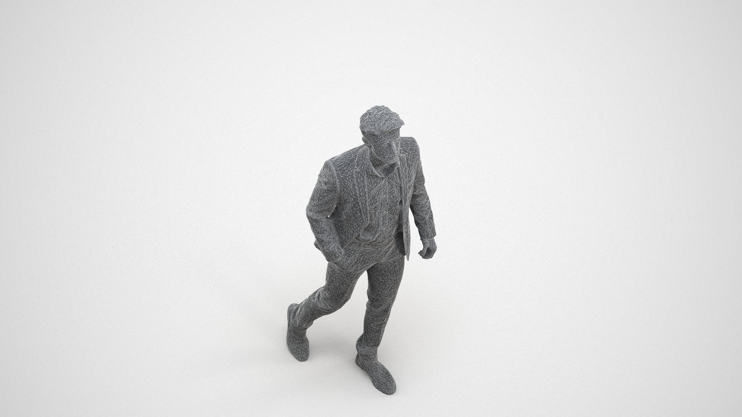 realistic 3D man business, scanned archviz people for Blender and 3ds Max, wireframe three-quarter view